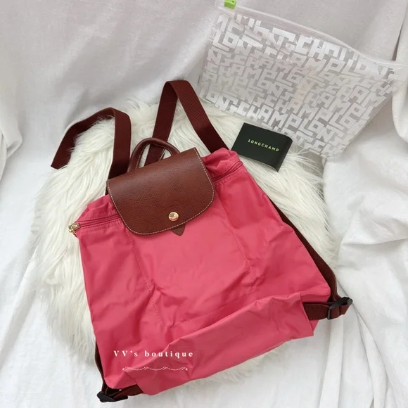 Longchamp Coral and Chestnut Women\'s Backpack Longchamp Le Pliage M Backpack Chestnut - Canvas | REVERSIBLE main image 2